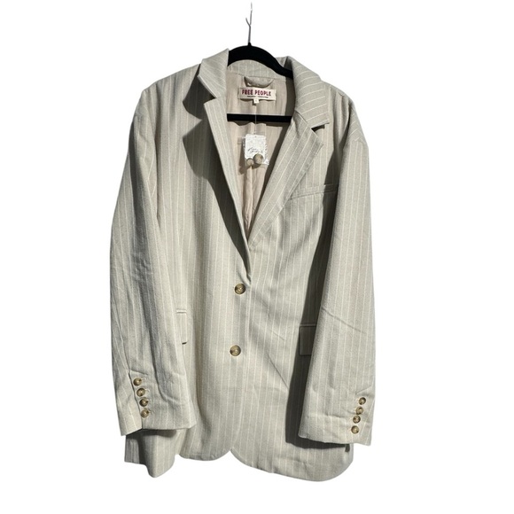 Free People Jackets & Blazers - Free People NWT Reggie Pinstripe Blazer Size Large Oversized Tailored Jacket